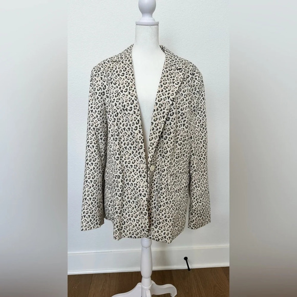 Nine West Womens White Gray Blush Cheetah Blazer 16 - Picture 1 of 11